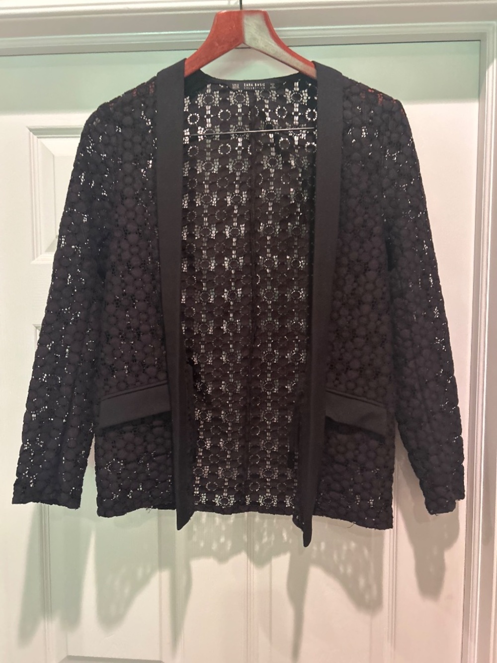 Black Zara Lace Blazer  Flap Pockets XS